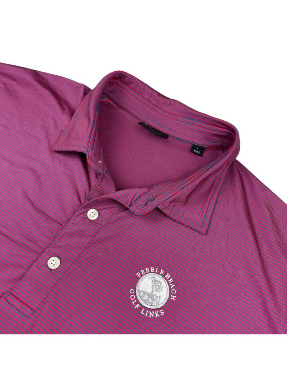Dunning Golf x Pebble Beach Men's Performance Polo Shirt Red/Blue Stripe • Large